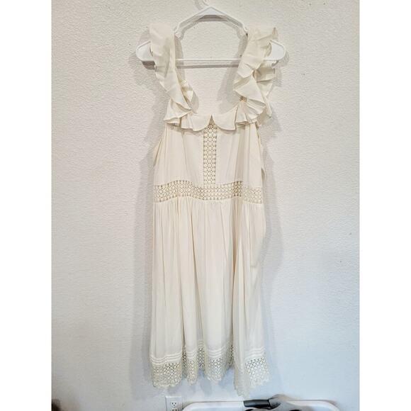 Loft Women's Dress size XL‎ White Lace Corchet Cold Shoulder Beach Ruffles #5 - Picture 1 of 6
